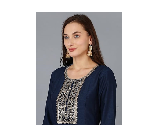 Vaamsi Women's Silk Blend Solid Embroidered A-line Kurta Pant with Dupatta, XS