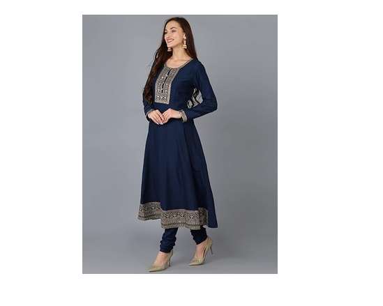 Vaamsi Women's Silk Blend Solid Embroidered A-line Kurta Pant with Dupatta, XS