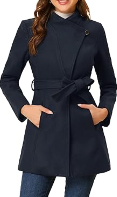 Allegra K Women's Classic Stand Collar Long Sleeve Winter Belted Long Coat Small