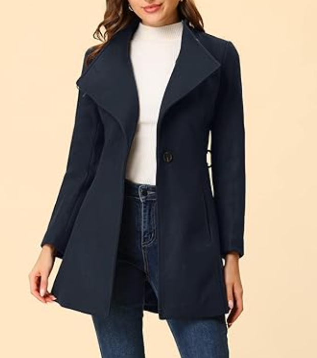 Allegra K Women's Classic Stand Collar Long Sleeve Winter Belted Long Coat Small