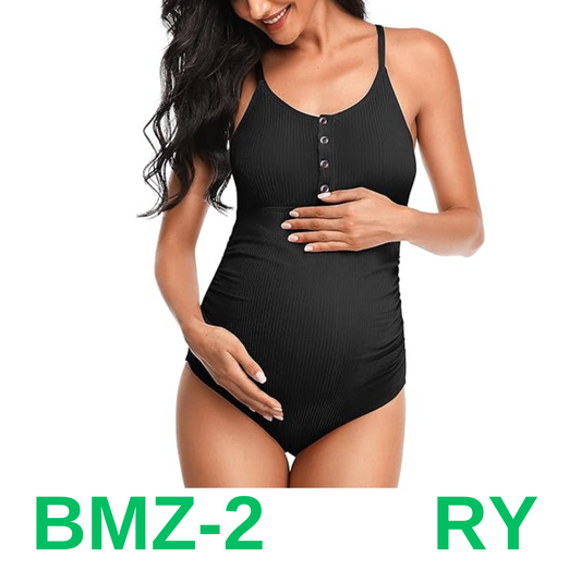 Summer Mae Maternity Swimsuit One Piece Suit Button Neck Cross, BLack, 3XL