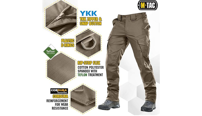 Aggressor Flex - Tactical Pants - Men Black Cotton with Cargo Pockets, 30Wx 34L