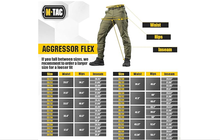 Aggressor Flex - Tactical Pants - Men Black Cotton with Cargo Pockets, 30Wx 34L