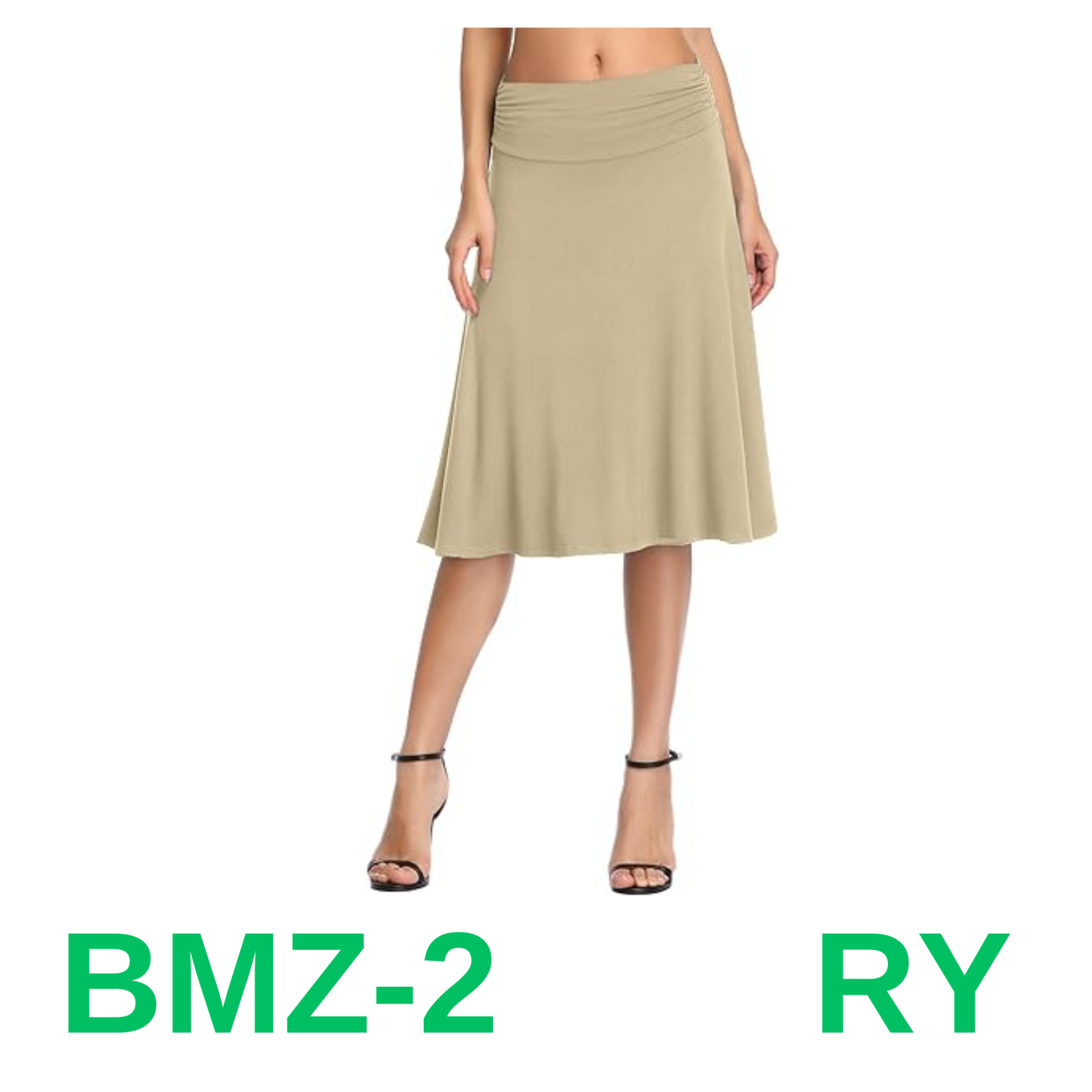 Urban CoCo Women's Ruched High Waist Knee Length Jersey A-Line Stretchy Flared,S