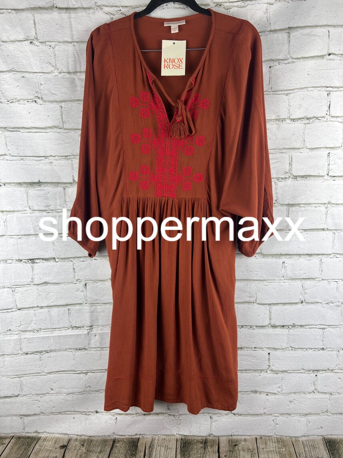 Women's Bishop 3/4 Sleeve A-Line Dress - Knox Rose, Brown, M