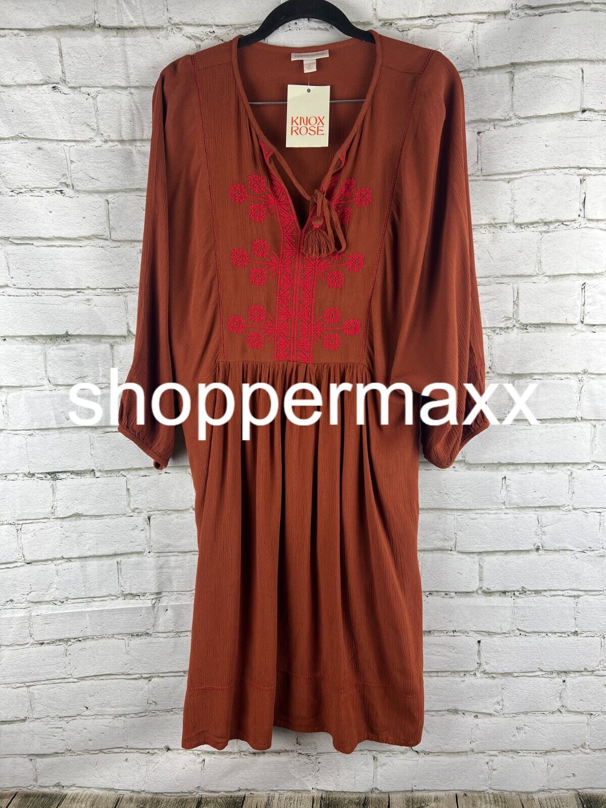 Women's Bishop 3/4 Sleeve A-Line Dress - Knox Rose, Brown, M