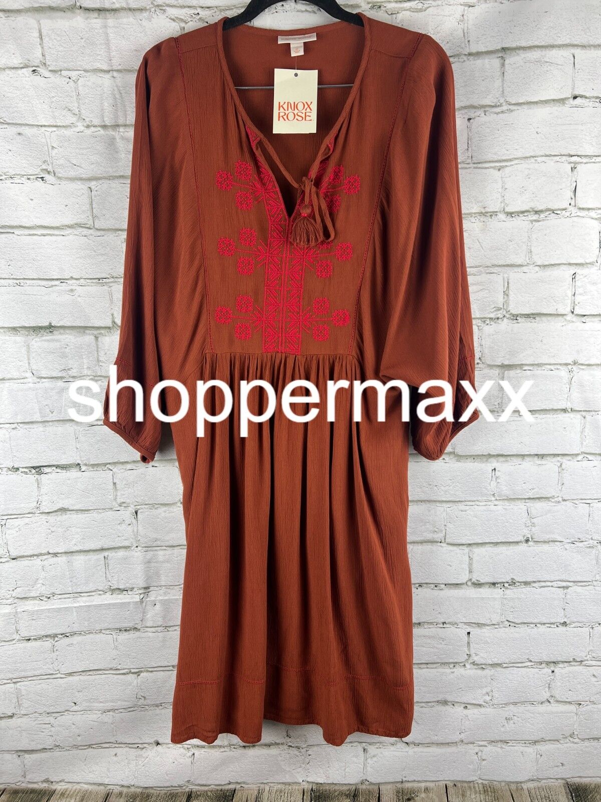 Women's Bishop 3/4 Sleeve A-Line Dress - Knox Rose, Brown, M
