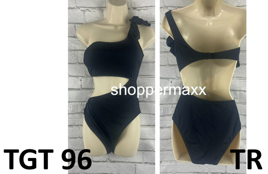 Women's One Shoulder Bow Cut Out One Piece Swimsuit - Shade & Shore, BLACK, XL