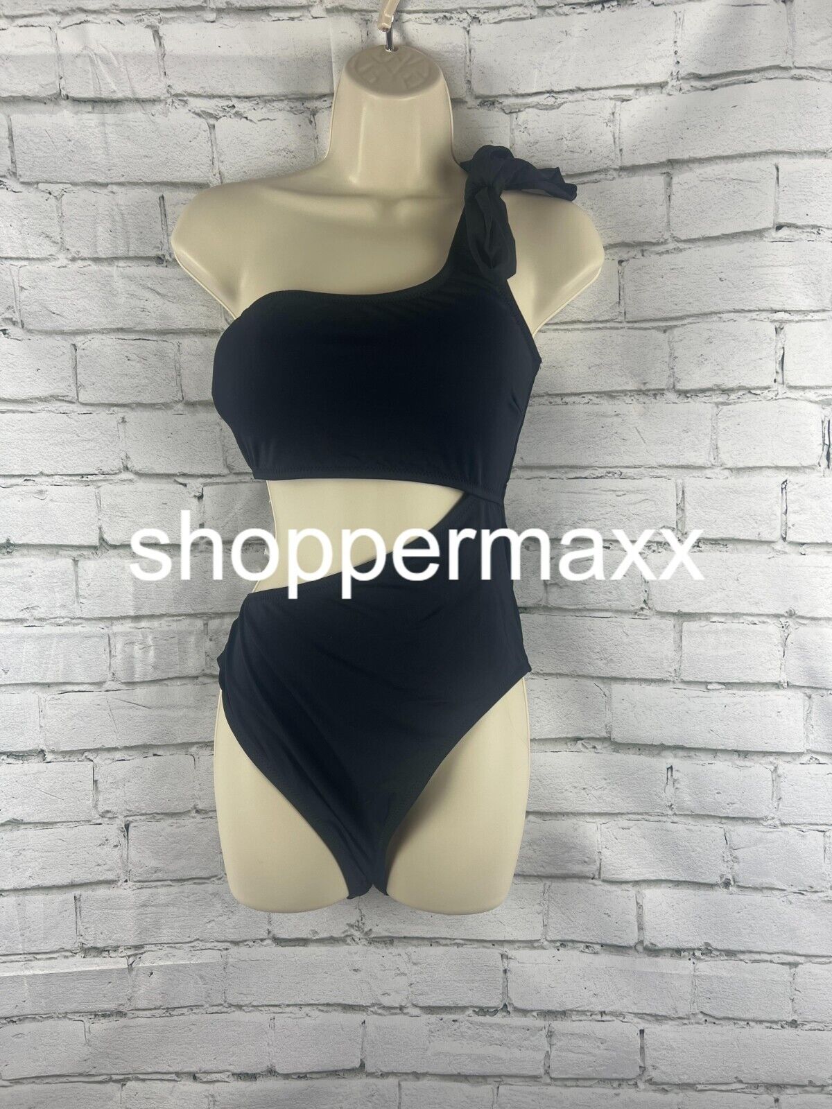 Women's One Shoulder Bow Cut Out One Piece Swimsuit - Shade & Shore, BLACK, XL