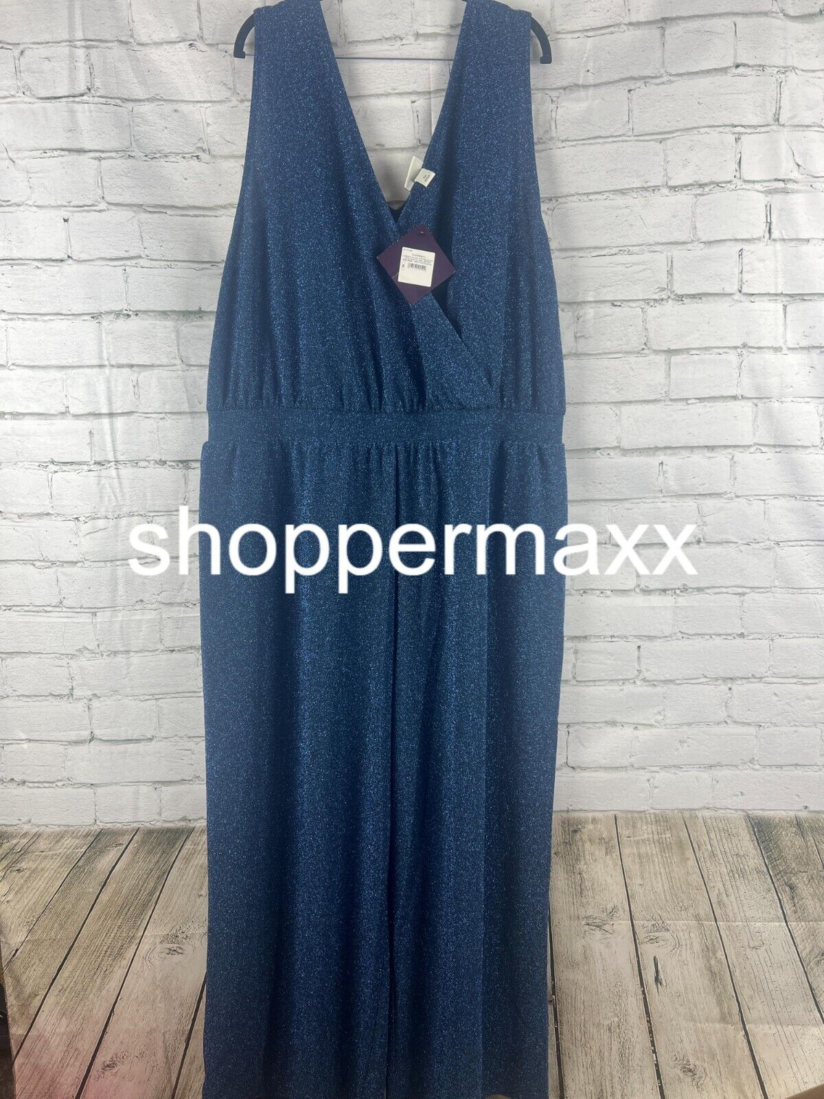 Women's Sparkle Knit Jumpsuit - Ava & Viv, Blue, Size 3X
