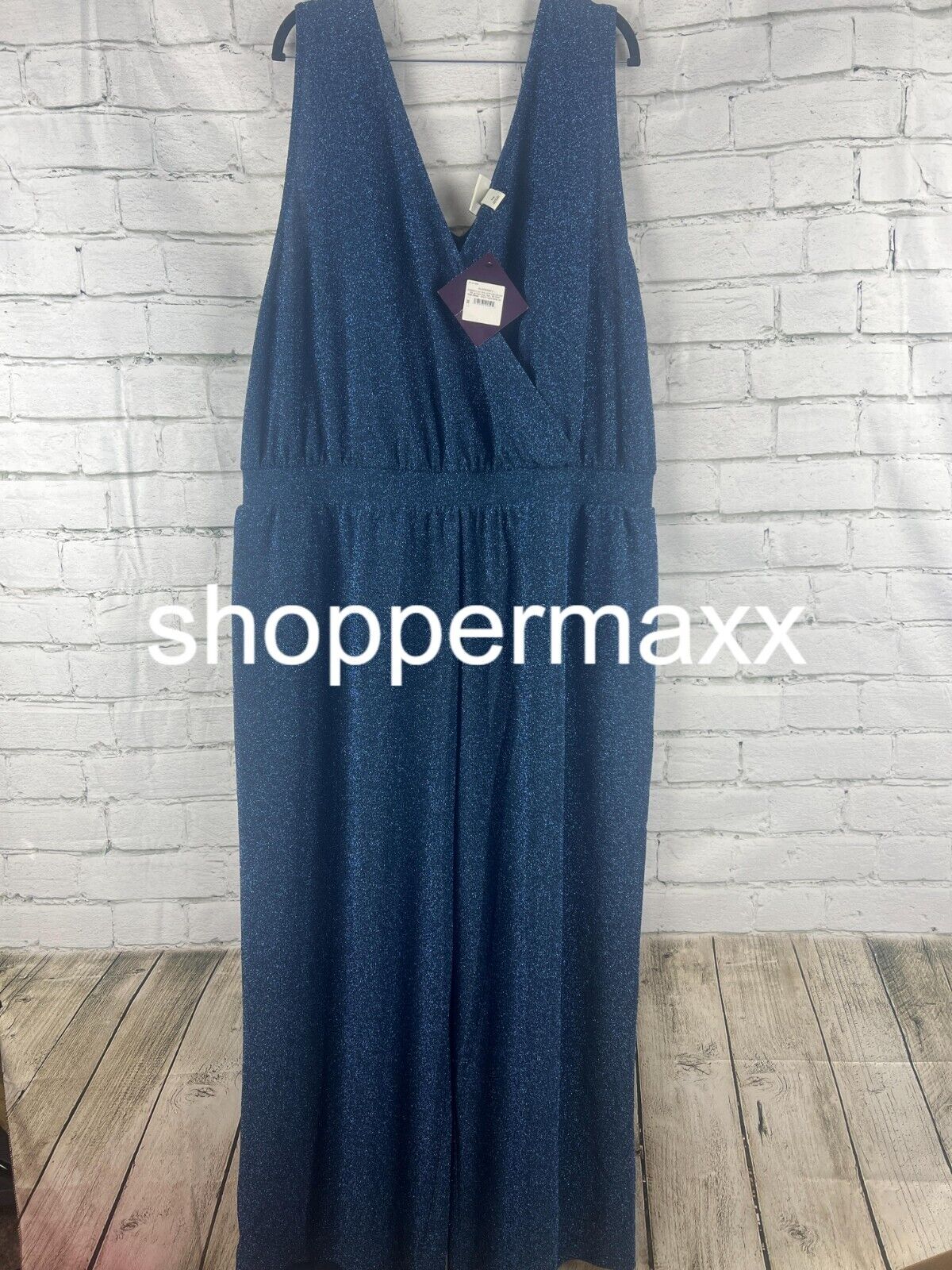 Women's Sparkle Knit Jumpsuit - Ava & Viv, Blue, Size 3X