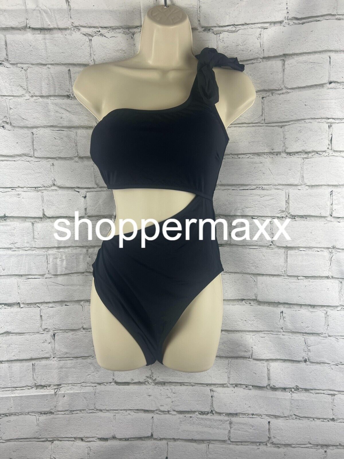 Women's One Shoulder Bow Cut Out One Piece Swimsuit - Shade & Shore, BLACK, XL