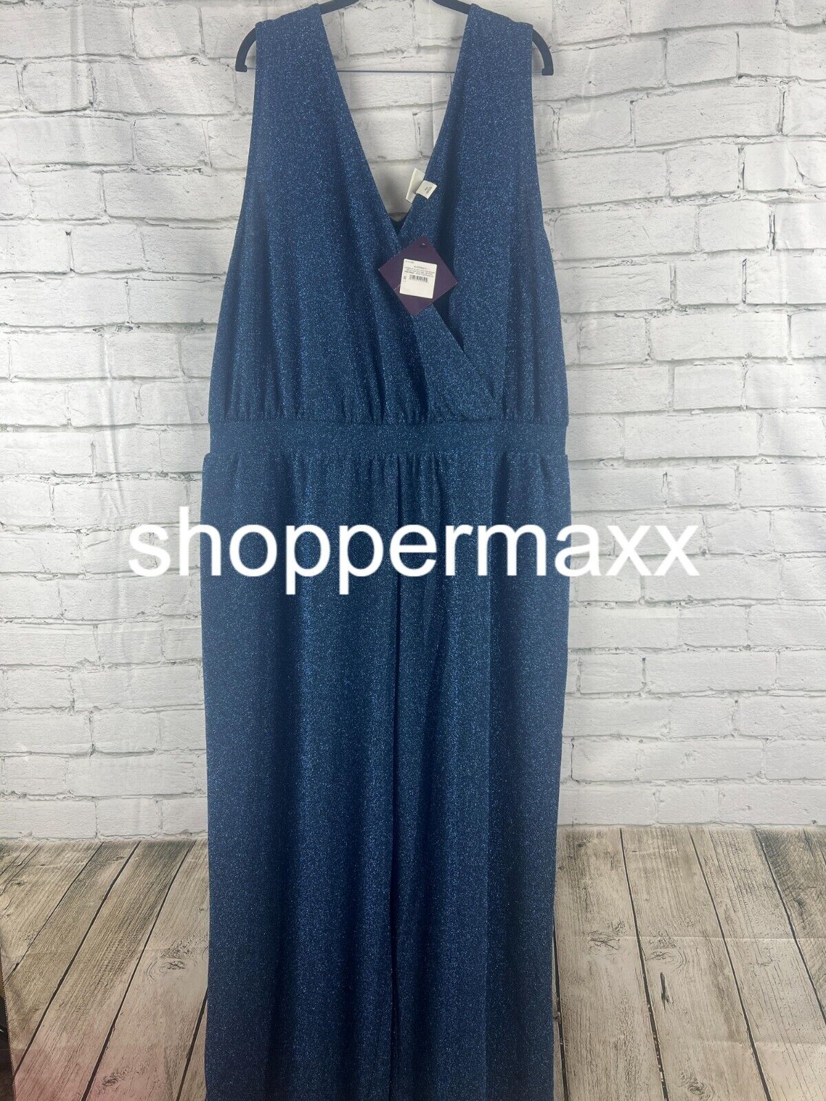 Women's Sparkle Knit Jumpsuit - Ava & Viv, Blue, Size 3X