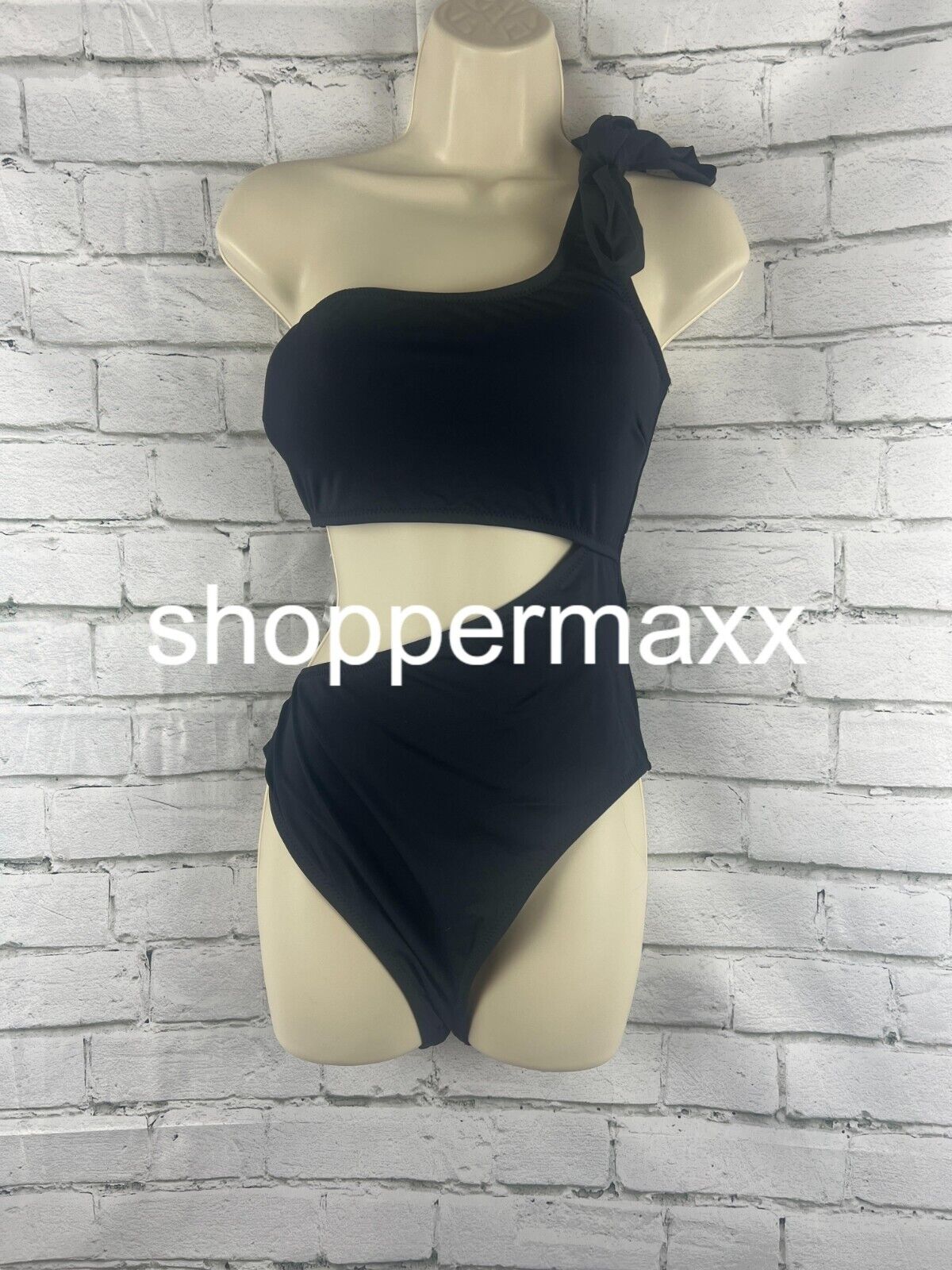 Women's One Shoulder Bow Cut Out One Piece Swimsuit - Shade & Shore, BLACK, XL