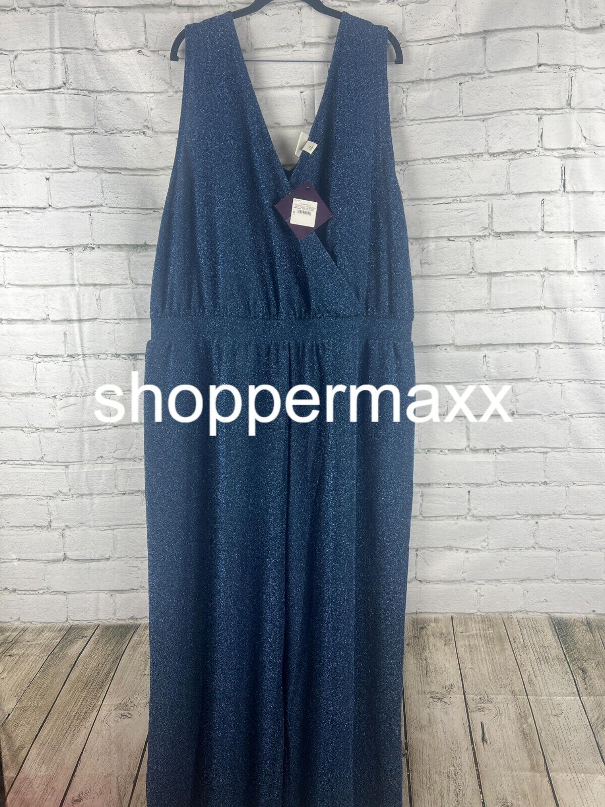 Women's Sparkle Knit Jumpsuit - Ava & Viv, Blue, Size 3X