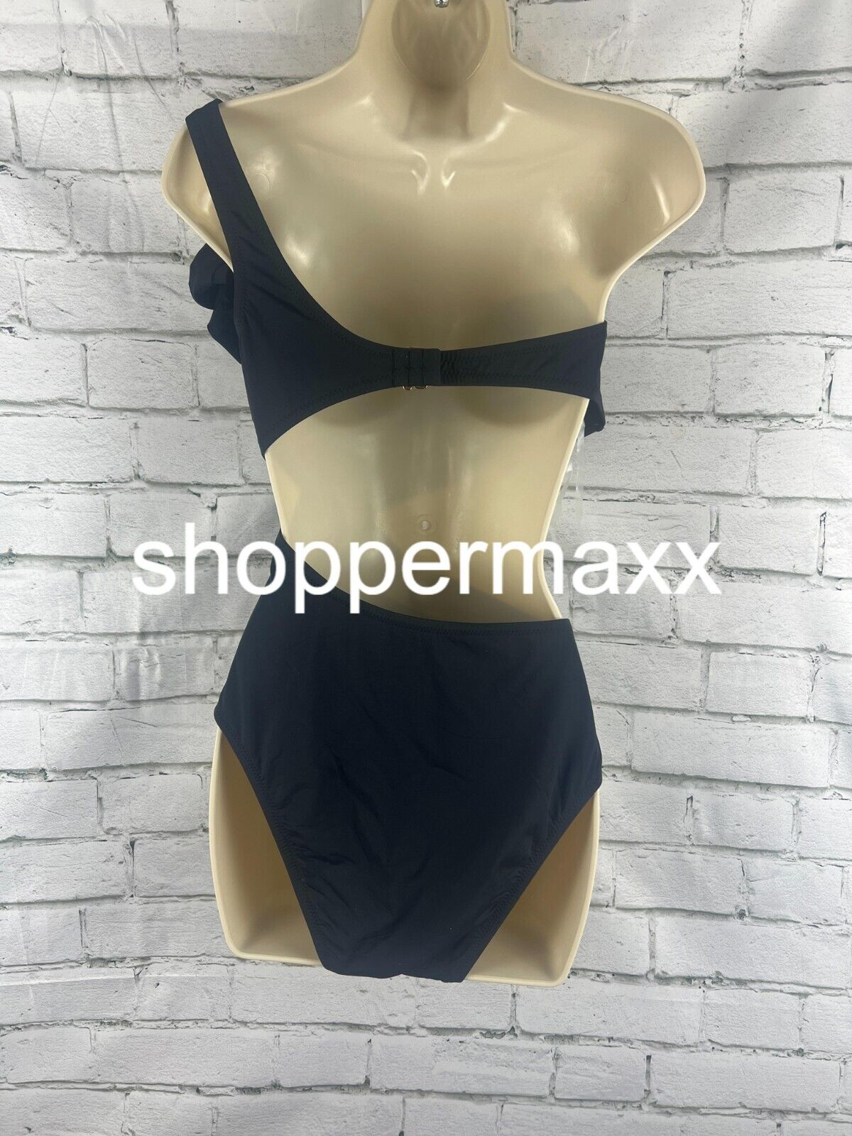 Women's One Shoulder Bow Cut Out One Piece Swimsuit - Shade & Shore, BLACK, XL