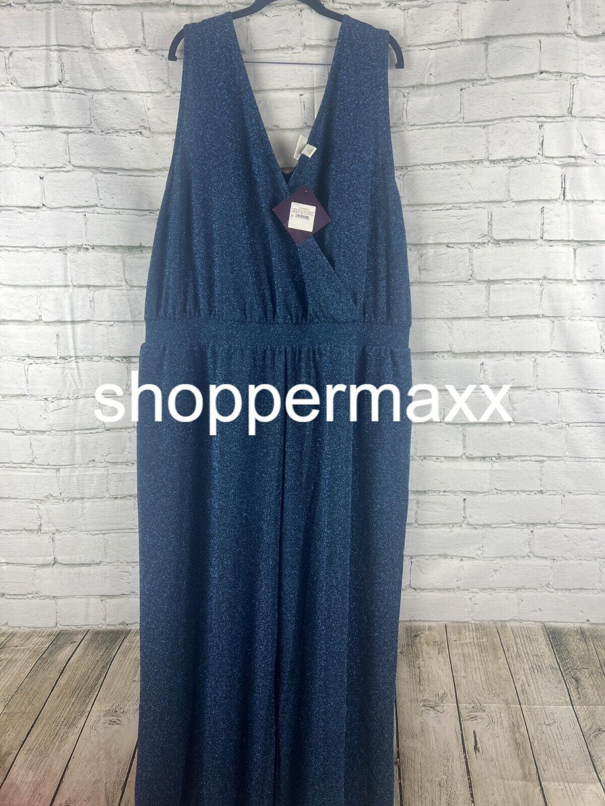 Women's Sparkle Knit Jumpsuit - Ava & Viv, Blue, Size 3X