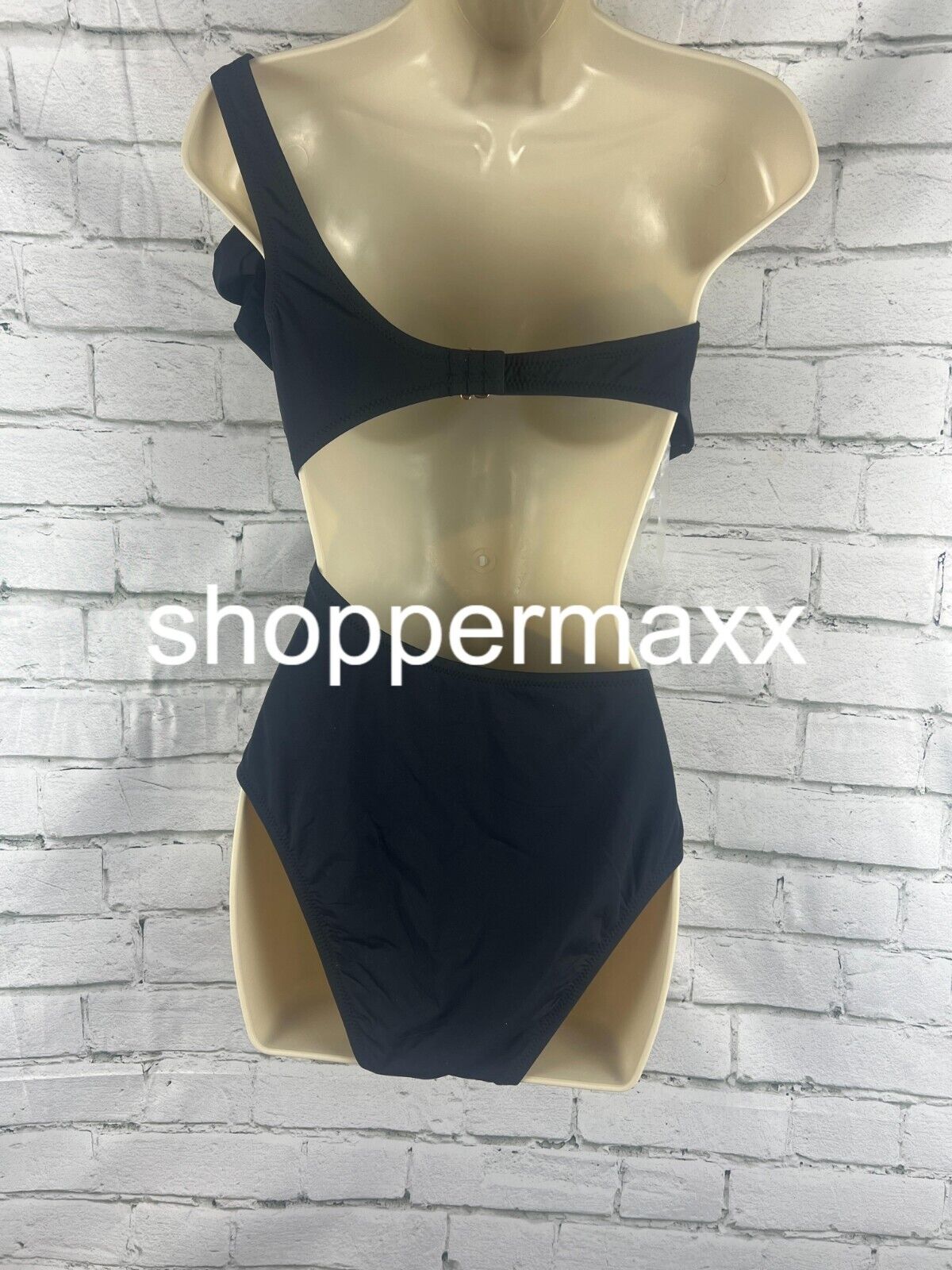 Women's One Shoulder Bow Cut Out One Piece Swimsuit - Shade & Shore, BLACK, XL