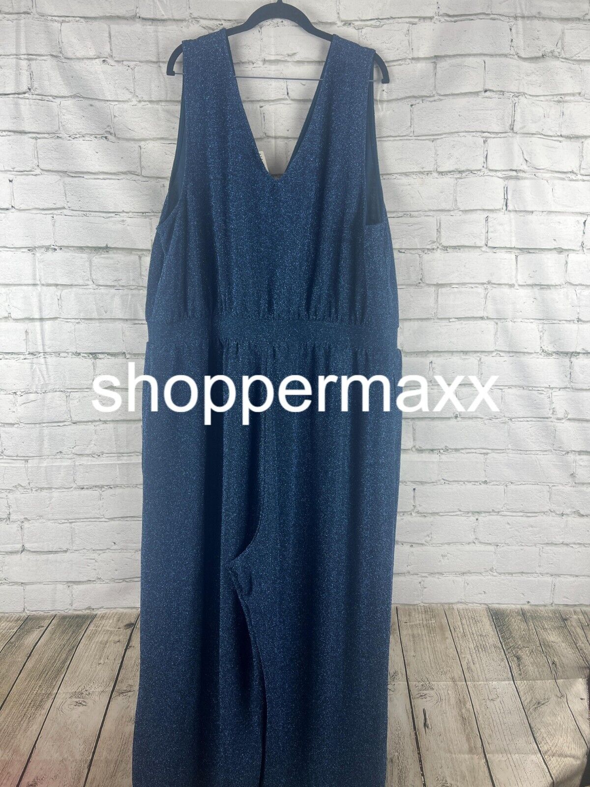 Women's Sparkle Knit Jumpsuit - Ava & Viv, Blue, Size 3X