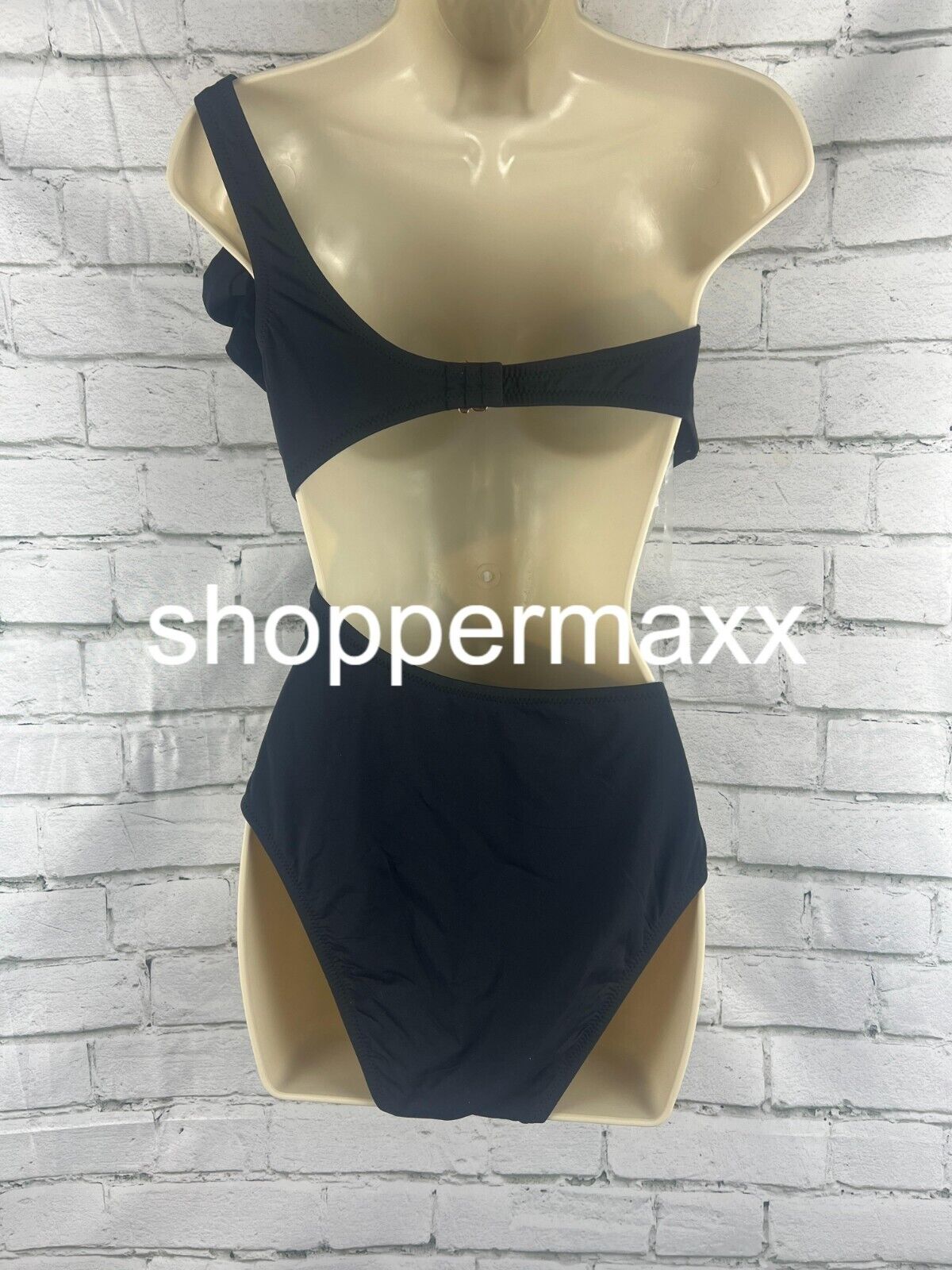 Women's One Shoulder Bow Cut Out One Piece Swimsuit - Shade & Shore, BLACK, XL