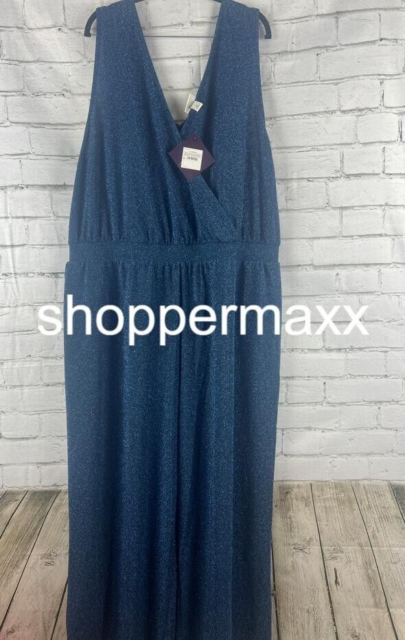 Women's Sparkle Knit Jumpsuit - Ava & Viv, Blue, Size 3X