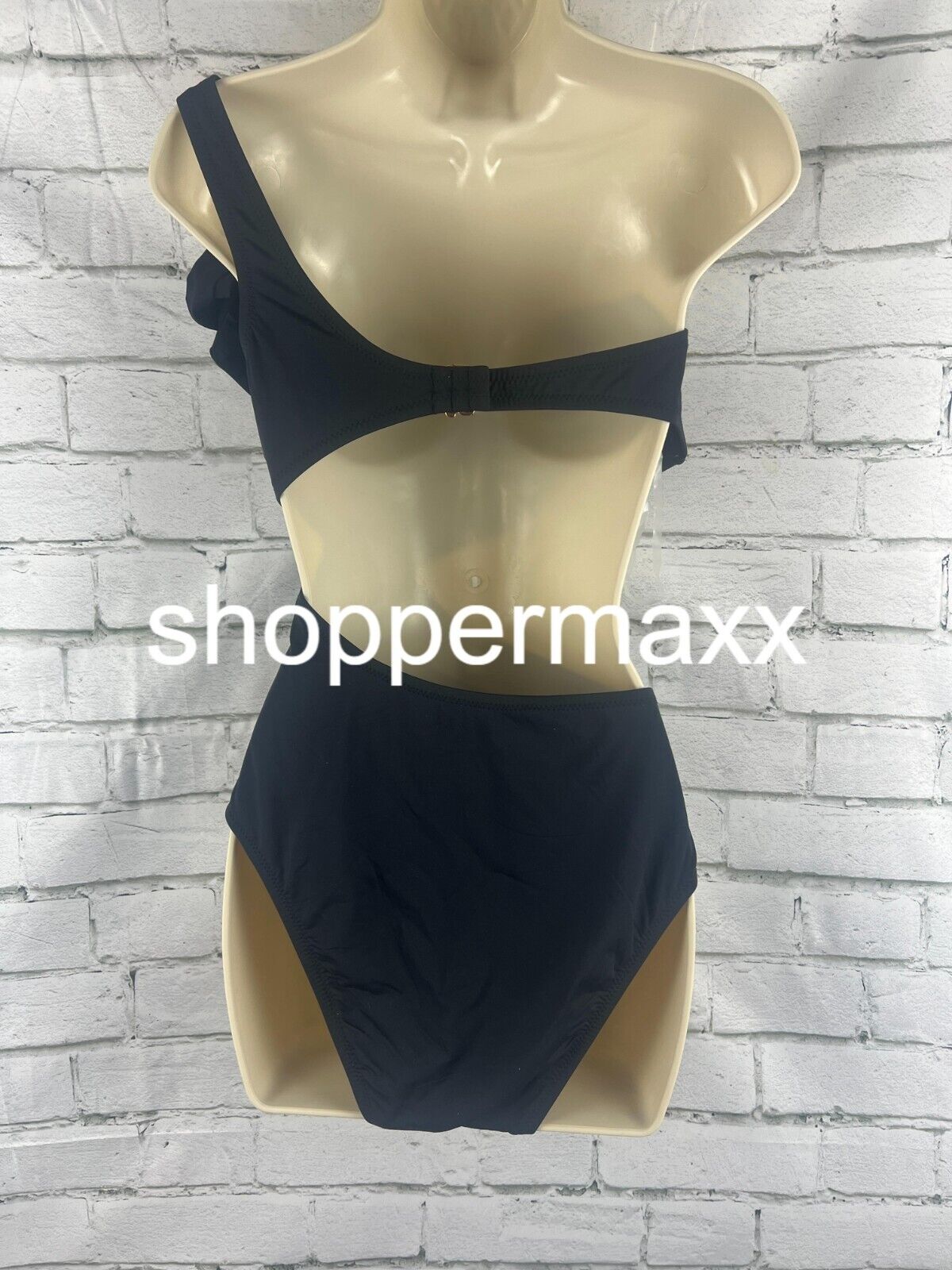 Women's One Shoulder Bow Cut Out One Piece Swimsuit - Shade & Shore, BLACK, XL