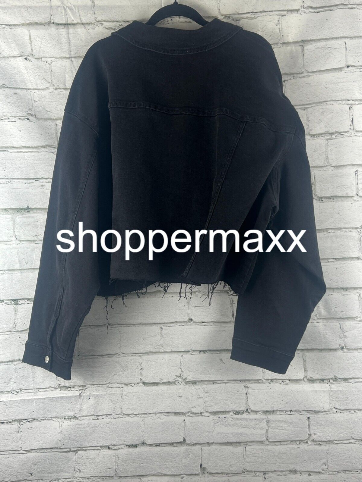 Women's Plus Size Cropped Denim Jacket - Ava & Viv, Black Denim, Size 3X