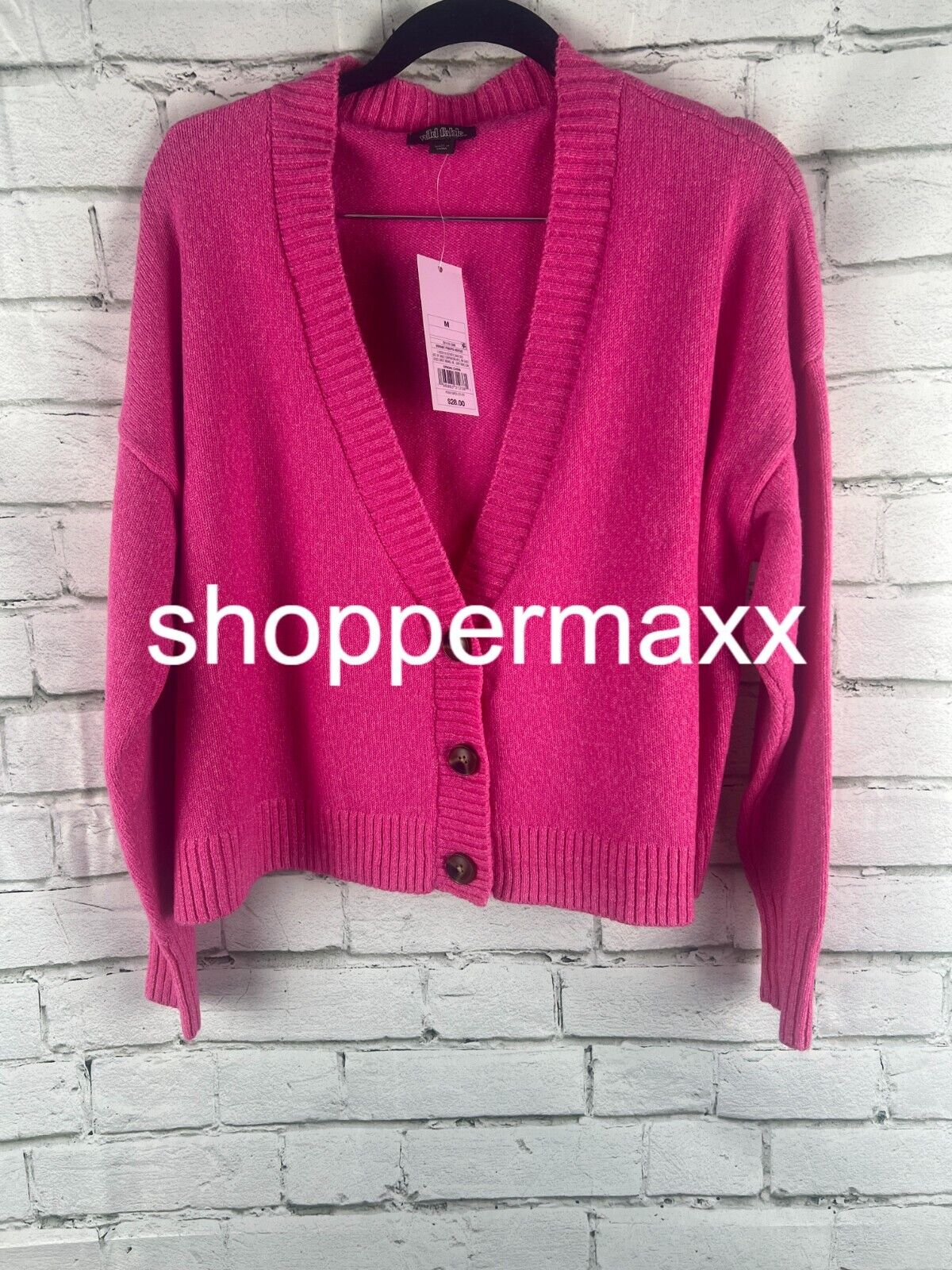 Women's Slouchy Button-Front Cardigan - Wild Fable, Vibrant Pink, Medium