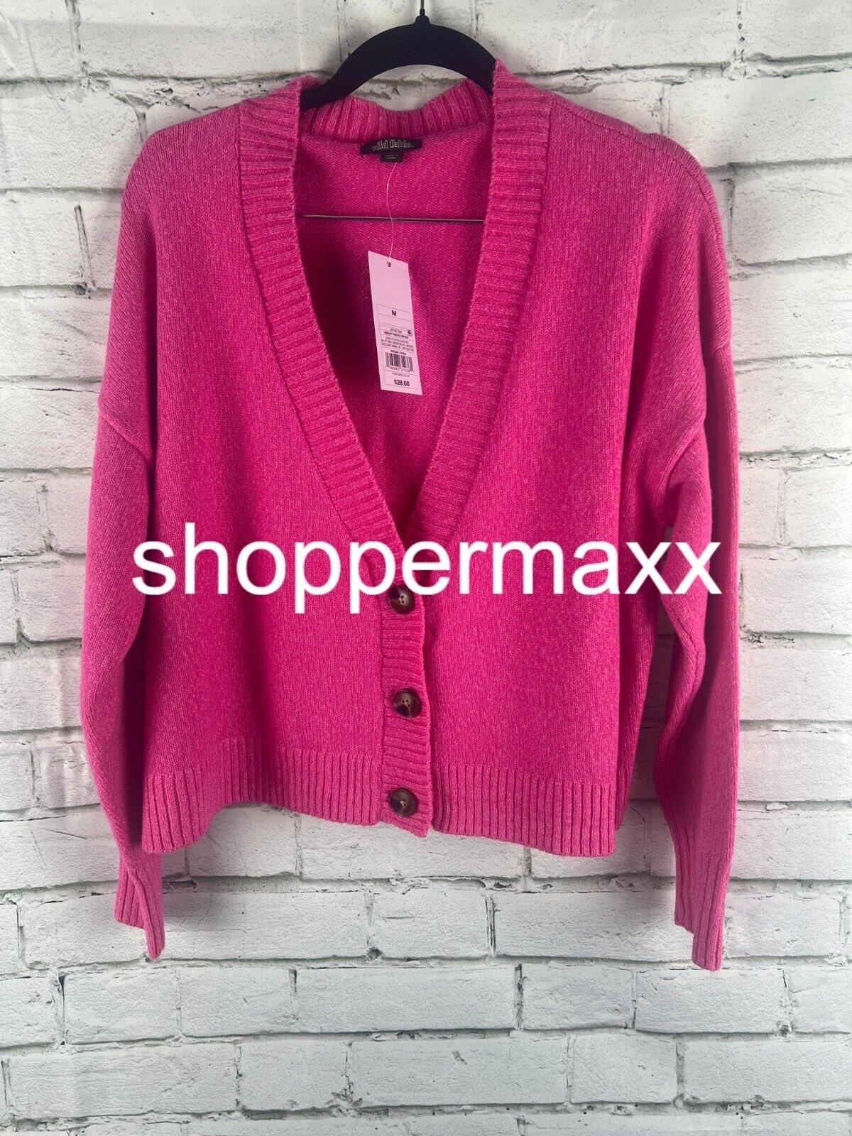 Women's Slouchy Button-Front Cardigan - Wild Fable, Vibrant Pink, Medium