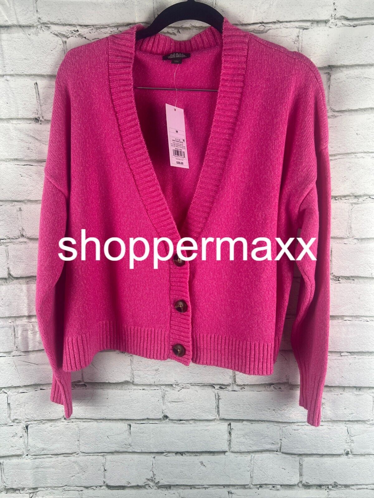 Women's Slouchy Button-Front Cardigan - Wild Fable, Vibrant Pink, Medium