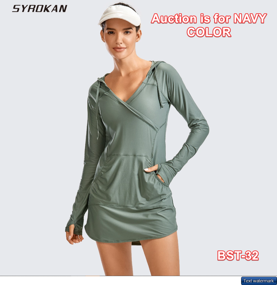 SYROKAN Womens UPF 50+ Beach Swimsuit Surf Rash Guard Hoodie Long Sleeve Navy 14