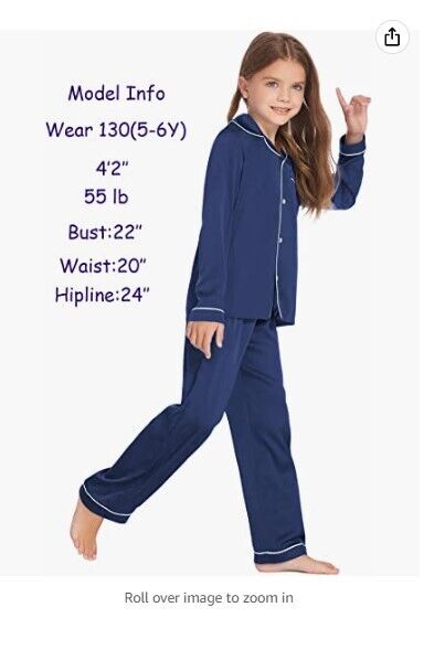Ekouaer Girl's Satin Pajama Set Silk Pjs 2 Piece Sleepwear Nightwear Loungewear