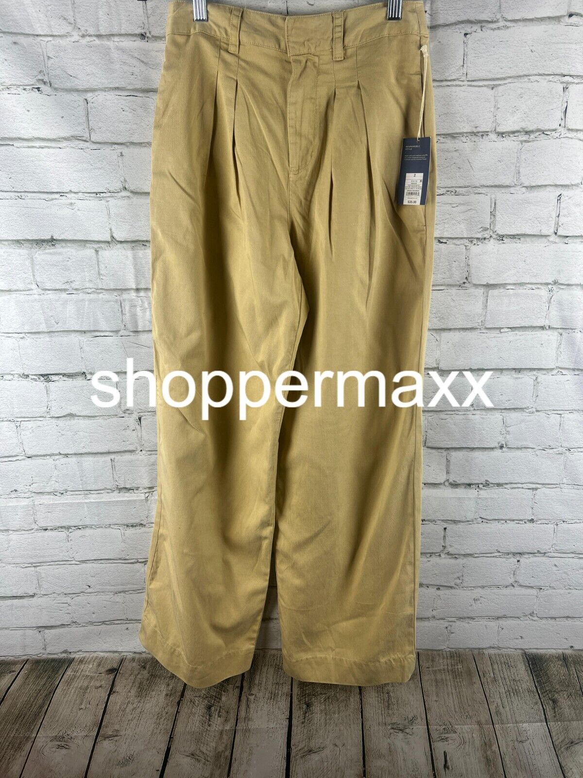Women's High-Rise Loose Fit Pleated Chino Pants - Universal Thread, Tan, Size 2
