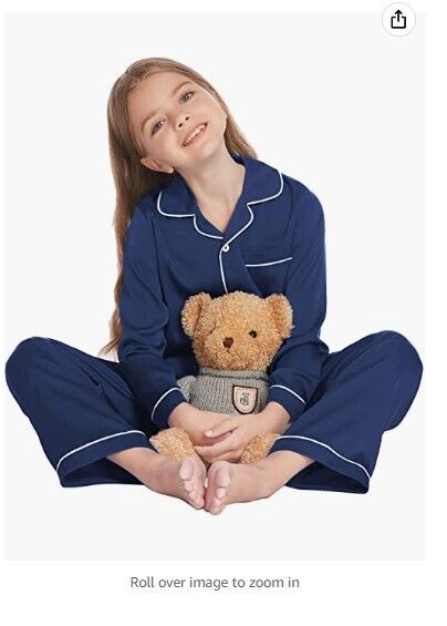 Ekouaer Girl's Satin Pajama Set Silk Pjs 2 Piece Sleepwear Nightwear Loungewear