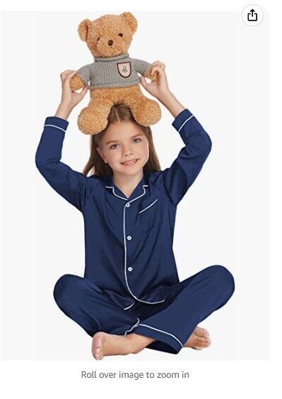 Ekouaer Girl's Satin Pajama Set Silk Pjs 2 Piece Sleepwear Nightwear Loungewear