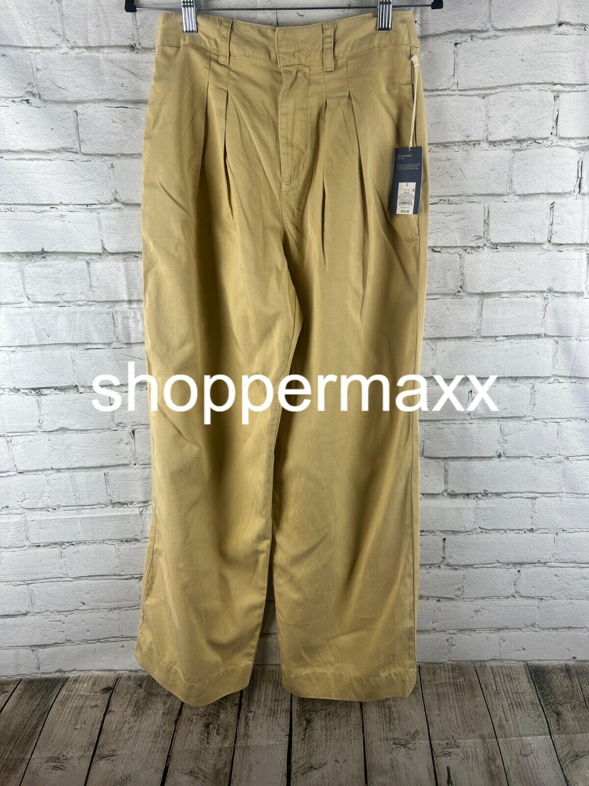 Women's High-Rise Loose Fit Pleated Chino Pants - Universal Thread, Tan, Size 2