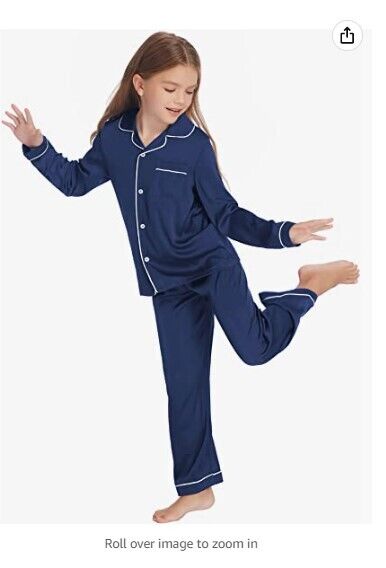Ekouaer Girl's Satin Pajama Set Silk Pjs 2 Piece Sleepwear Nightwear Loungewear