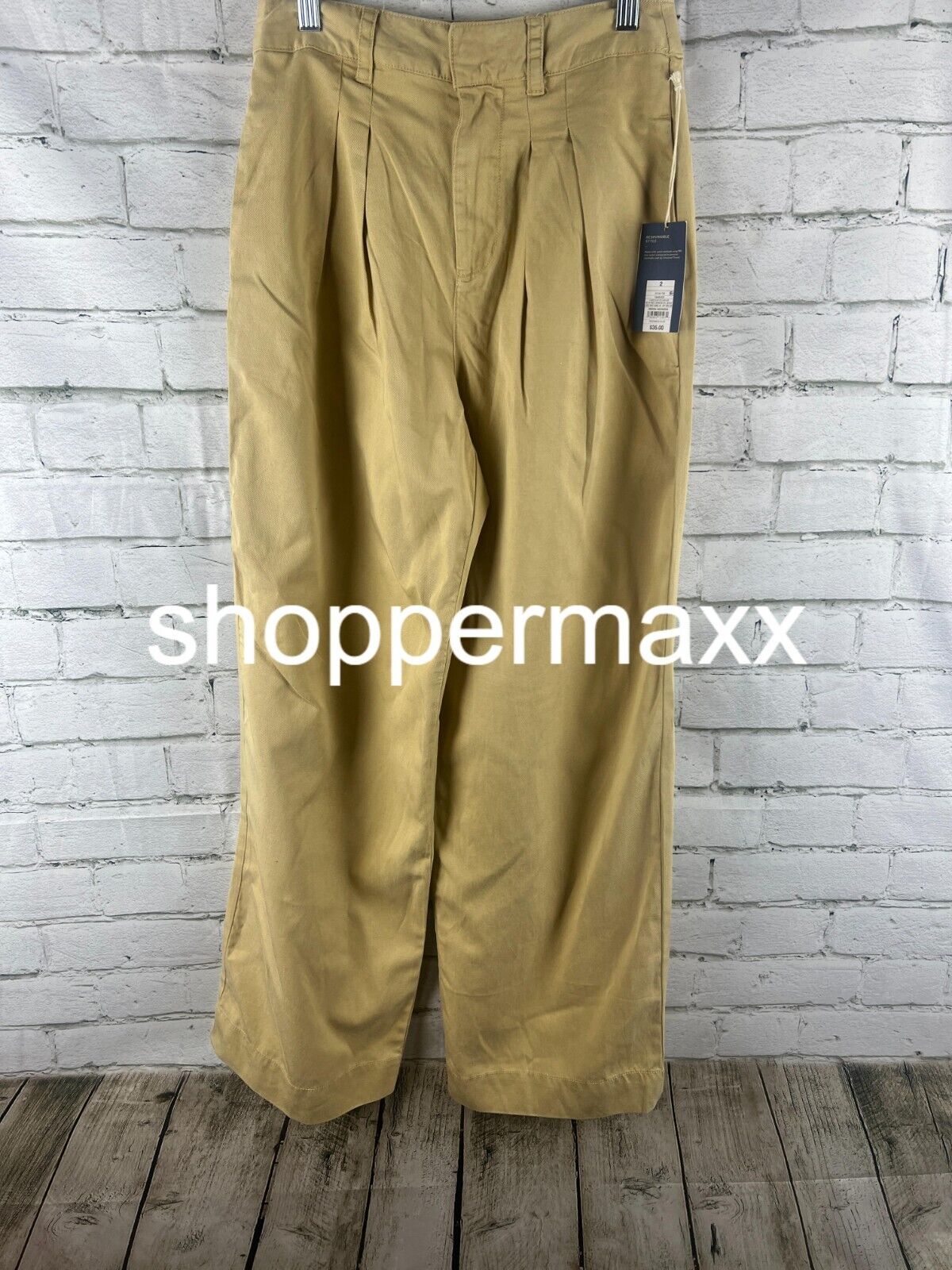 Women's High-Rise Loose Fit Pleated Chino Pants - Universal Thread, Tan, Size 2