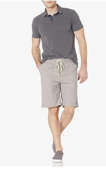 Amazon Essentials Men's Linen Casual Classic Fit Short Dark Grey Small