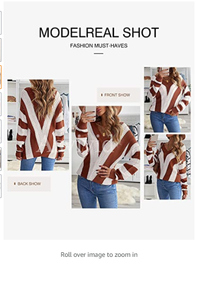 Asvivid Womens Comfy Striped V Neck Pullover Sweater Soft knitted Jumpers XXL