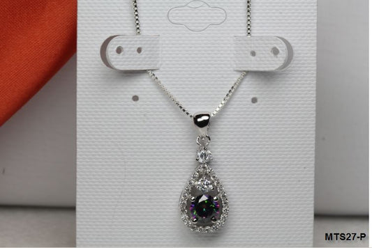 5MM CZ ROUND HALO MYSTIC RAINBOW PEACOCK TOPAZ STERLING SILVER NECKLACE PENDANT