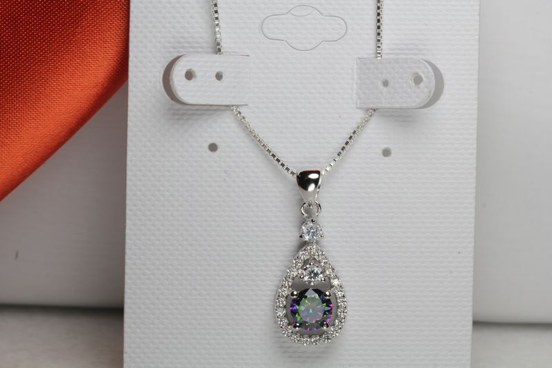 5MM CZ ROUND HALO MYSTIC RAINBOW PEACOCK TOPAZ STERLING SILVER NECKLACE PENDANT