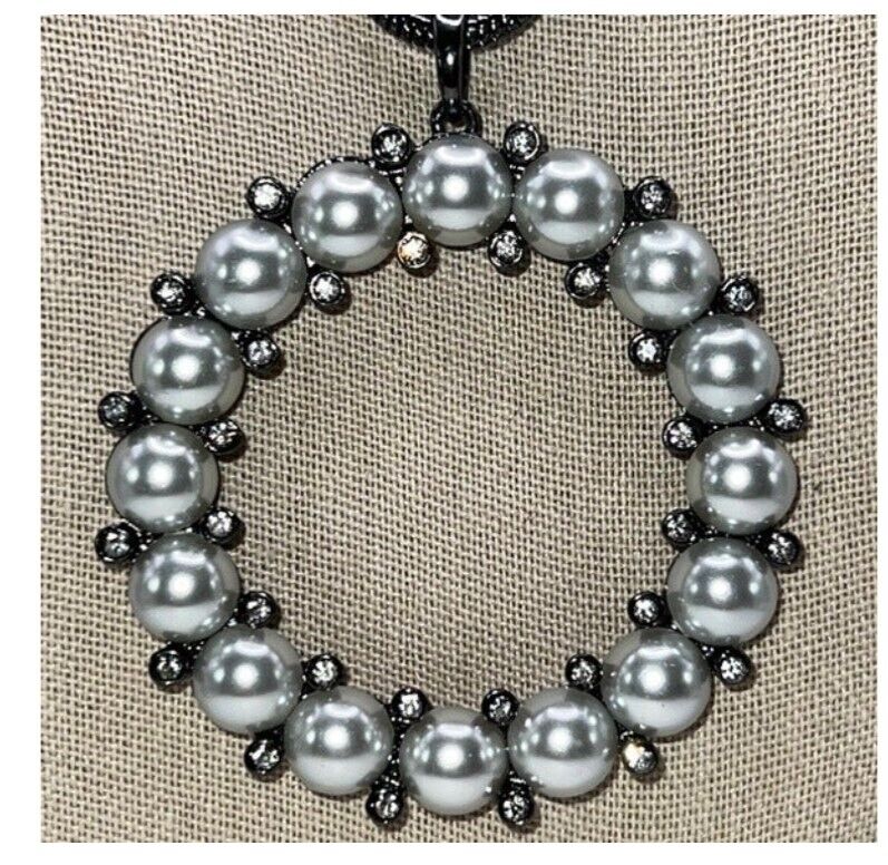 Alfani Hematite-Tone Crystal Imitation Gray Pearl Pendant Necklace New