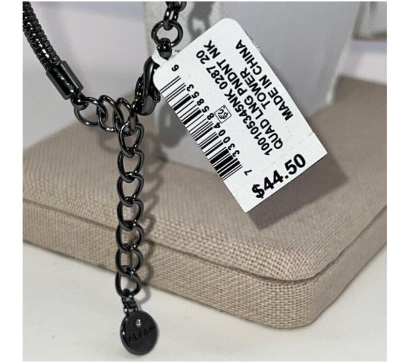 Alfani Hematite-Tone Crystal Imitation Gray Pearl Pendant Necklace New