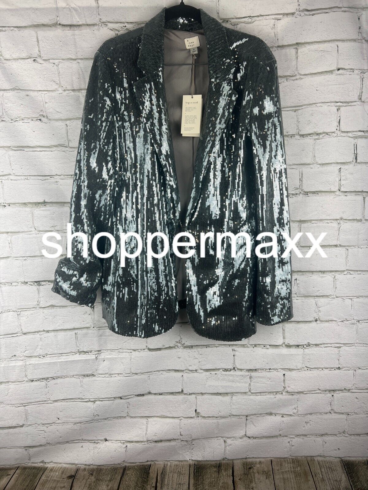 Women's Holiday Sequin Blazer - A New Day, Silver, M