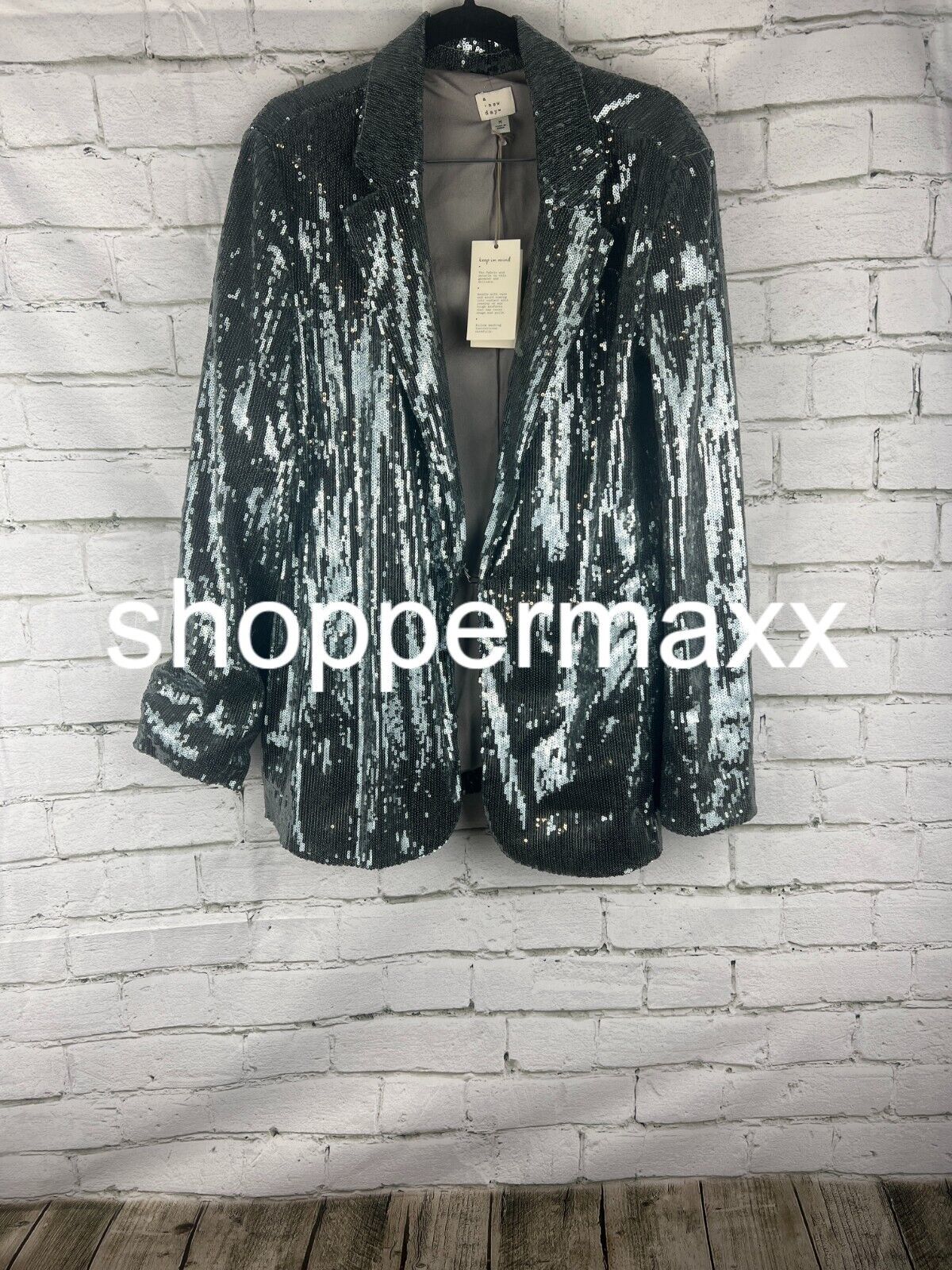 Women's Holiday Sequin Blazer - A New Day, Silver, M