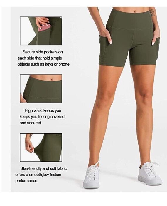 Dragon Fit High Waist Yoga Shorts for Women 2 Side Pockets Work out shorts Sz S