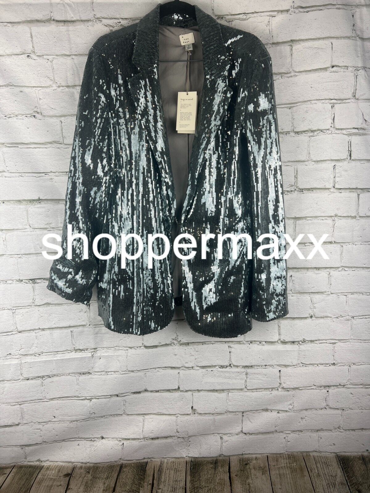 Women's Holiday Sequin Blazer - A New Day, Silver, M
