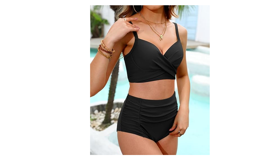 Yonique Women Underwire Bikini Set High Waisted Tummy Control Swimsuit 2 Piece,M
