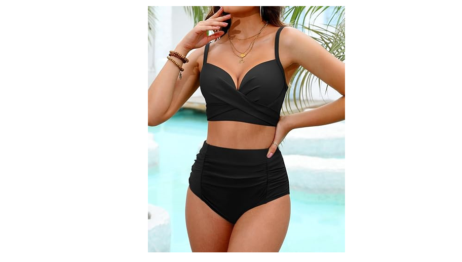 Yonique Women Underwire Bikini Set High Waisted Tummy Control Swimsuit 2 Piece,M